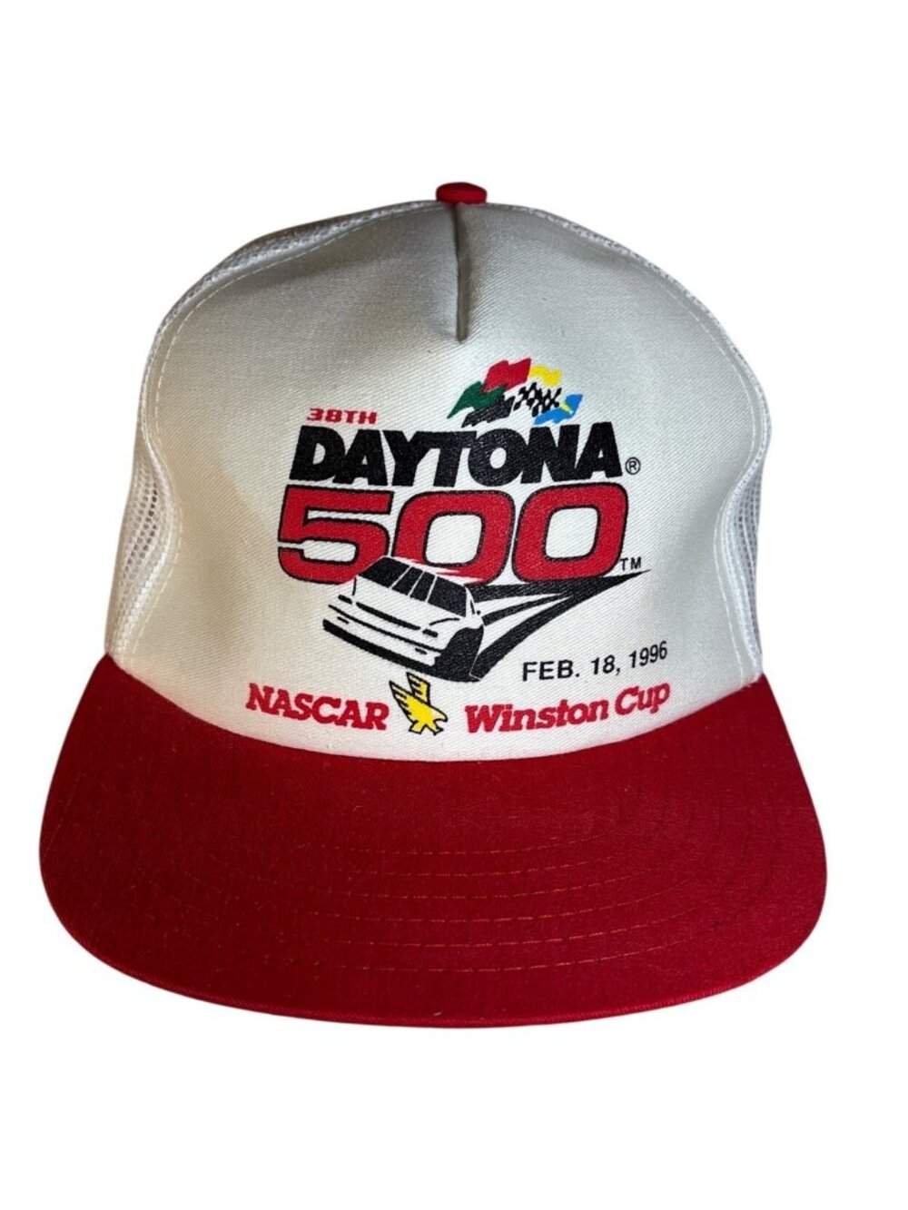 Vintage Daytona 500 Hat 1996 Nascar Winston Cup Mesh Trucker Hat White Red New